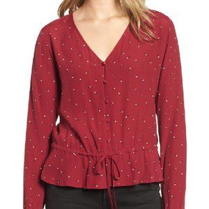 Rails Red Polka Dot Beaux Tie Waist Blouse